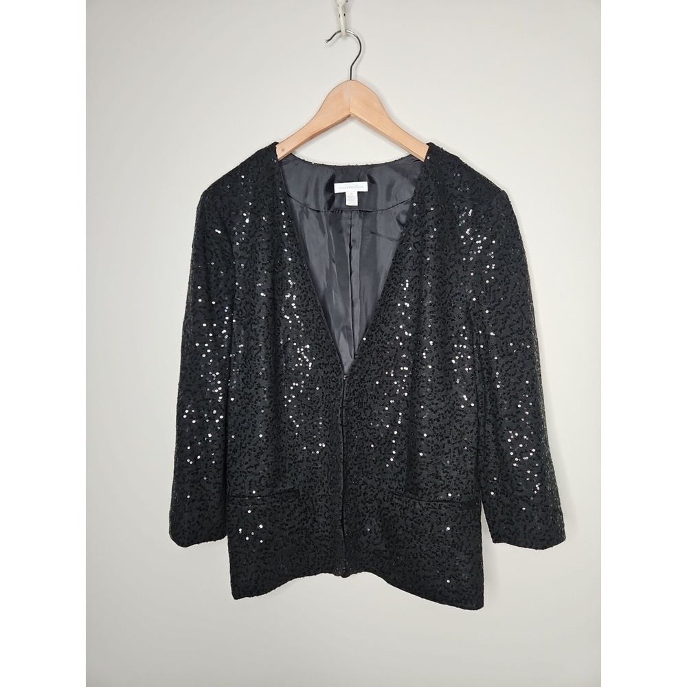 Charter Club Jacket Blazer 16 Black Sequin Evening Edgy Old Money Elegant Party